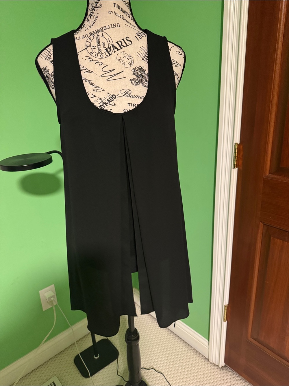 Black Sleeveless Draped Overlay Top